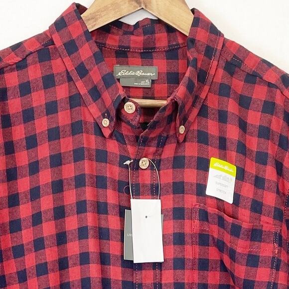 Eddie Bauer Men Flannel Shirt XL Red Plaid Supersoft Stretch Fall Cozy Cabincore - Picture 4 of 9